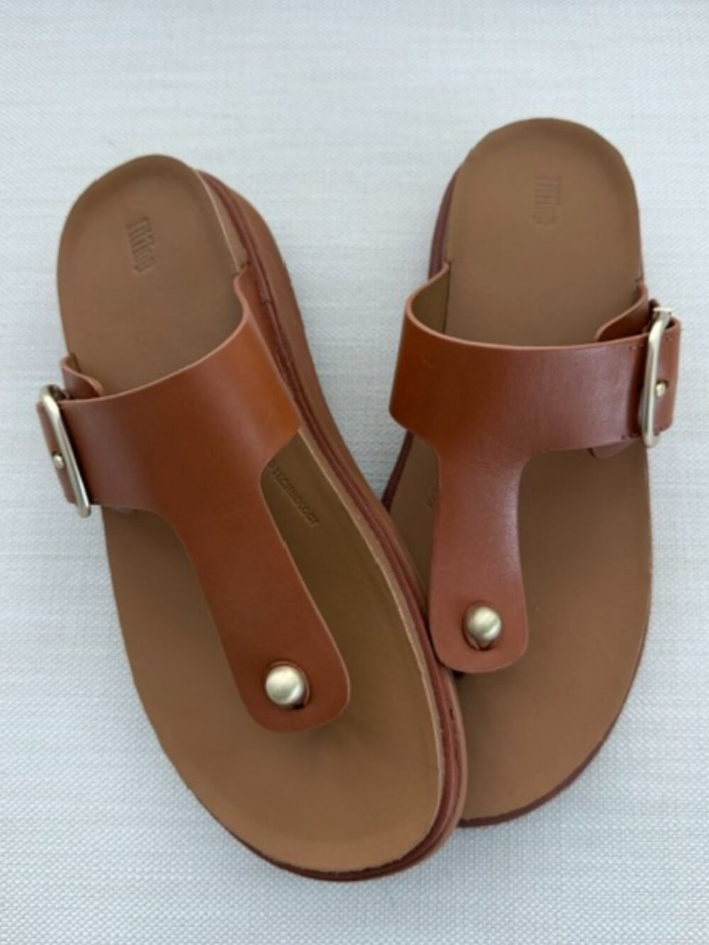 Fitflop Brown Leather T-Strap Slide Sandals